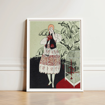 Framed Art Print Stylized Illustration Woman White Red Captivating Pochoir, Bon Ton, Gazette Du