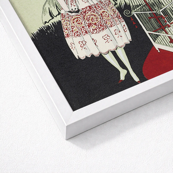 Framed Art Print Stylized Illustration Woman White Dress Captivating Pochoir, Bon Ton, Gazette Du