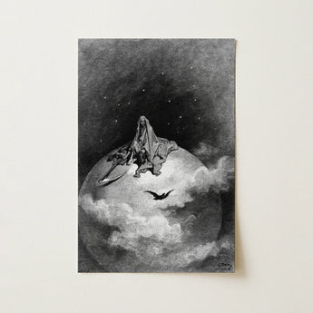 The Death - Gustave Dore Art Print / Canvas Black-and-white Illustrated Grim Reaper Seated Atop Globe, Mercy Carved, Prints
