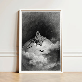 The Death - Gustave Dore Art Print / Canvas Framed Black-and-white Illustration Cloaked Figure Seated Atop Globe-like, Mercy Carved, Prints