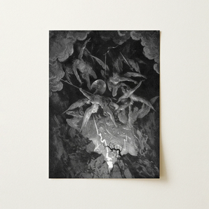 The Fall of Man - Gustave Dore Art Print / Canvas Black-and-white Illustrated Dramatic Scene Winged Figures Motion Milton’s Cosmic