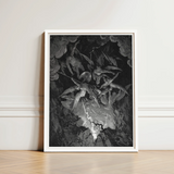 The Fall of Man - Gustave Dore Art Print / Canvas Black White Framed Artwork Dramatic Scene Winged Figures Milton’s Cosmic Rebellion,