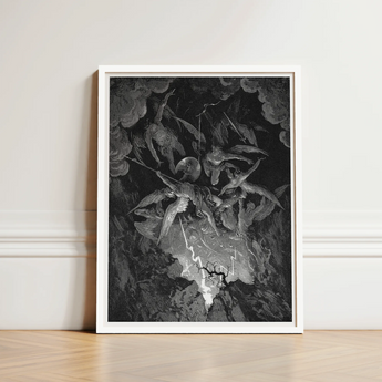 The Fall of Man - Gustave Dore Art Print / Canvas Black White Framed Artwork Dramatic Scene Winged Figures Milton’s Cosmic Rebellion,