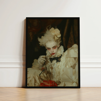 Framed Portrait Person Ornate Off-white Ruffled Costume Floral Gay Devil Art, Print, Void Stares