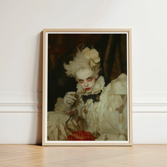Framed Art Print Person Ornate Off-white Ruffled Costume Gay Devil, Void Stares