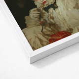 White Framed Art Print Stylized Portrait Woman Ornate Gay Devil, Void Stares