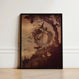 Vintage-style Framed Artwork Witch Gown Pointed Hat Broomstick Ida Rentoul Outhwaite