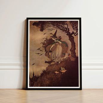 Framed Vintage-style Illustration Witch Gown Pointed Hat Broomstick Ida Rentoul Outhwaite
