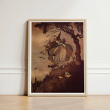 Vintage-style Framed Illustration Witch Pointed Hat Gown Broomstick Ida Rentoul Outhwaite
