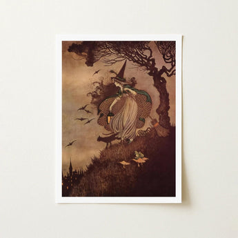 The Little Witch - Ida Rentoul Outhwaite Art Print / Canvas Vintage-style Illustration Dark Intricately Detailed Scene, Prints