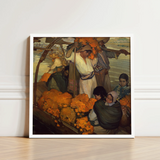 White-framed Art Print Vibrant Scene People Bright Orange Saturnino Herrán Opens, Young Boatman Drives, Punting Pole Straight, Loose White