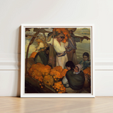 White-framed Art Print Painting People Boat Laden Vibrant Saturnino Herrán Opens, Young Boatman Drives, Punting Pole Straight, Loose White