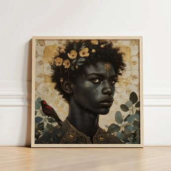 The one - Gay Black God Art Print / Canvas Framed Artwork Portrait Person Dark Skin Curly Hair, Queer, Bold Statements Prints