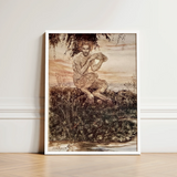 Framed Illustration Bearded Muscular Figure Long Hair Fur-like Dawn Locks Eyes, Arthur Rackham Art, Print, Rackham’s, Pan Crouches,