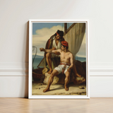 The Sailor’s Tattoo - Constantin Jean Marie Prevost Art Print / Canvas White-framed Classical Painting Two Men Coastal Scene Seated,