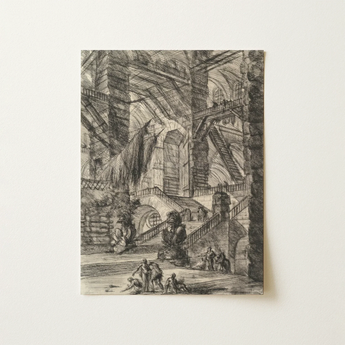 The Staircase with Trophies - Giovanni Battista Piranesi Art Print / Canvas Detailed Black-and-white Sketch Ancient Grand Architectural