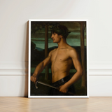 Framed Painting Muscular Man Profile Laurel Wreath Sword Oil Panel Holds, Young Beneath, Leaf Crown, Ottilie w Roederstein, Art Print,