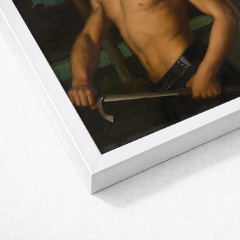 White Framed Art Print Classical Painting Muscular Man Oil Panel Holds, Young Beneath, Laurel Leaf Crown, Ottilie w Roederstein, Housed