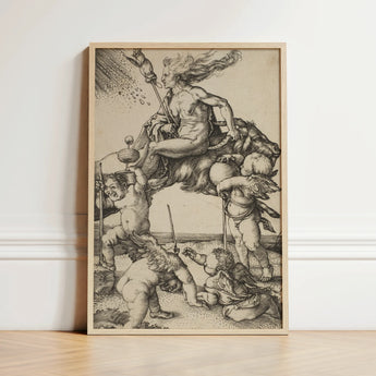 Framed Black-and-white Mythological Scene Figures Animals Enclosed Light Albrecht Durer Art, Print, Crone Vaults