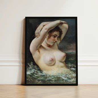The Woman in Waves - Gustave Courbet Art Print / Canvas Black-framed Reproduction Classical Nude Painting Reddish-brown Hair, Pulls,