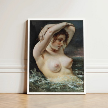 The Woman in Waves - Gustave Courbet Art Print / Canvas Framed Reproduction Classical Painting Nude Reddish-brown Hair, Pulls, English