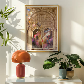 Thea the Space Nymph - Surreal Cosmic Myth Art Print Framed Artwork Ornate Archway Colorful Figures Inside Enchantress Bridging, Behold