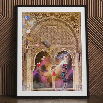 Thea the Space Nymph - Surreal Cosmic Myth Art Print Framed Ornate Golden-hued Archway Intricate Patterns Enchantress Bridging, Behold