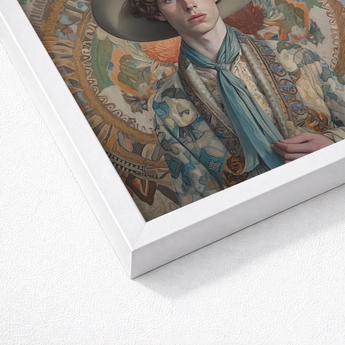 Framed Portrait Young Man Ornate Patterned Attire Wide-brimmed Dandy Gay Cowboy, Handsome Homosexual Outlaw’s, Aesthetic