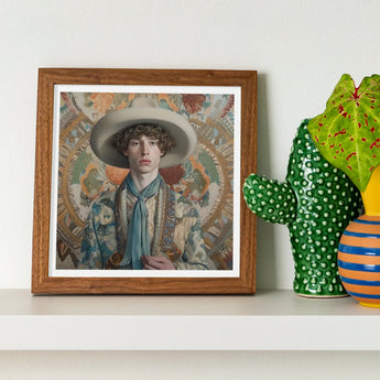 Theodore - Handsome Gay Cowboy Art Print / Canvas Framed Portrait Young Man Wide-brimmed Hat Patterned Attire Dandy, Homosexual Outlaw’s,