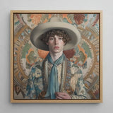 Theodore - Handsome Gay Cowboy Art Print / Canvas Square-framed Portrait Young Man Wide-brimmed Beige Hat Patterned Dandy, Homosexual