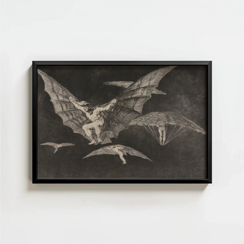 Black-framed Artwork Detailed Monochromatic Illustration Winged Figures Flight Goya Captures, Etched Copper, Madness Sharing