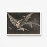 Framed Black-and-white Winged Figures Flight Enclosed Simple White Goya Captures, Etched Copper, Madness Sharing
