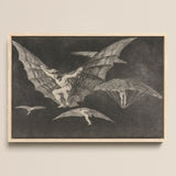 Where There’s a will Way - Francisco De Goya Art Print / Canvas Framed Black-and-white Winged Figures Flight Encased Light Wood Captures,