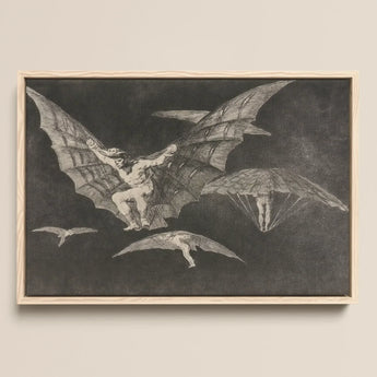 Where There’s a will Way - Francisco De Goya Art Print / Canvas Framed Black-and-white Winged Figures Flight Encased Light Wood Captures,