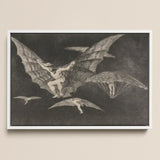 Where There’s a will Way - Francisco De Goya Art Print / Canvas Framed Black-and-white Winged Figures Flight Enclosed Simple White