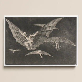 Where There’s a will Way - Francisco De Goya Art Print / Canvas Framed Black-and-white Winged Figures Flight Enclosed Simple White