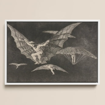 Where There’s a will Way - Francisco De Goya Art Print / Canvas Framed Black-and-white Winged Figures Flight Enclosed Simple White Goya
