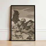 They Spruce Themselves Up - Francisco De Goya Art Print / Canvas Black-framed Artwork Dark Inked Illustration Demonic Figures Eerie Three,