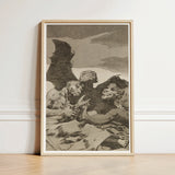 They Spruce Themselves Up - Francisco De Goya Art Print / Canvas Framed Black-and-white Grotesque Figures Bat-like Wings Creature Housed