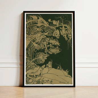 Framed Artwork Intricate Surreal Illustrations Fantastical Creatures Dark Arthur Rackham, Art Print, Tarnished Ochre