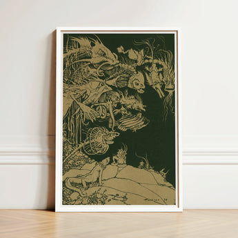Framed Artwork Intricate Surreal Illustrations Fantastical Creatures Dark Arthur Rackham, Art Print, Tarnished Ochre