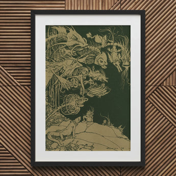 They’d such Very Odd Heads and Tails - Arthur Rackham Art Print / Canvas Framed Dark Green Gold Fantasy Illustration, Tarnished Ochre Prints