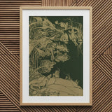They’d such Very Odd Heads and Tails - Arthur Rackham Art Print / Canvas Framed Print Intricate Golden Line Art Dark Green Arthur Rackham,