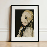 Thomasin - Queer White Witch Art Print / Canvas Black-framed Portrait Figure Ornate Cream-colored Lace, Vision Torn Prints