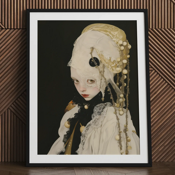 Thomasin - Queer White Witch Art Print / Canvas Framed Portrait Pale-skinned Figure Ornate Cream-colored Lace Beaded Queer White Witch,