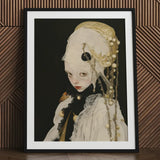 Thomasin - Queer White Witch Art Print / Canvas Framed Portrait Pale-skinned Figure Ornate Cream-colored Lace Beaded, Vision Torn Prints