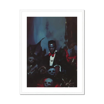 Thorne - Gay Black Dracula Art Print, Figure Formal Attire Surrounded Skulls Dark Gothic