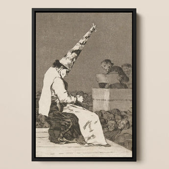 Those Specks of Dust - Francisco De Goya Art Print / Canvas Black-framed Artwork Figure Ornate Tall Conical Hat Seated Dissects, Decayed