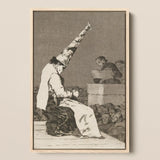 Those Specks of Dust - Francisco De Goya Art Print / Canvas Framed Black-and-white Figure Elaborate Pointed Hat Seated Audience Dissects,