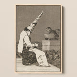 Those Specks of Dust - Francisco De Goya Art Print / Canvas Framed Black-and-white Figure Elaborate Pointed Hat Seated Audience Dissects,